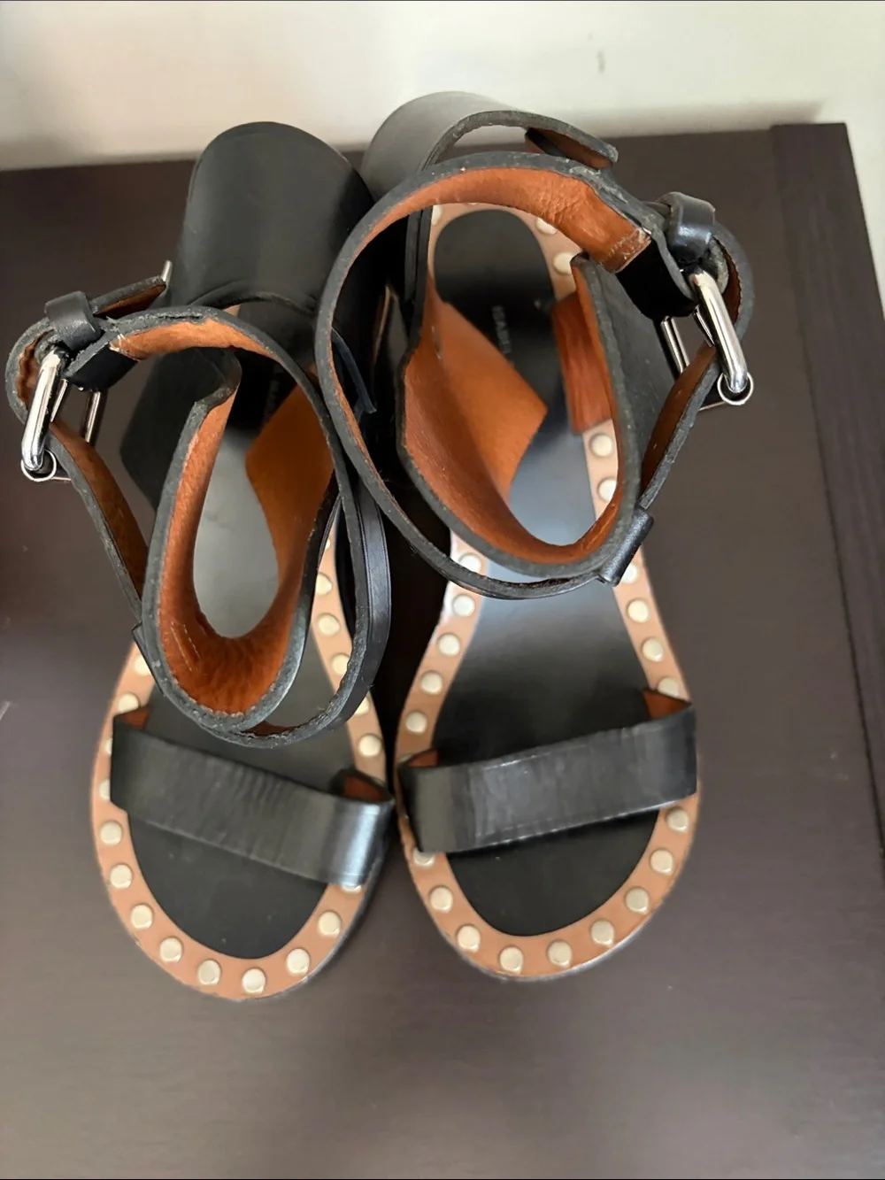 Isabel Marant Jehon Buckle Sandals Black Leather Italy Designer Sz 37 US 7